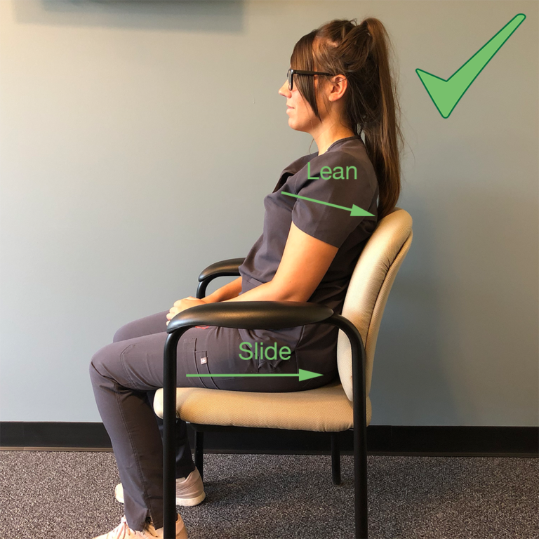 Woman sitting with the sit-slide-lean method